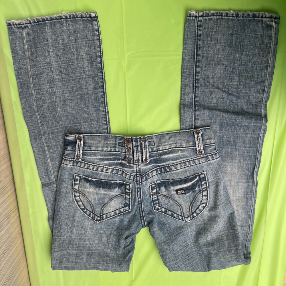 LOW RISE MISS SIXTY YK2 VINTAGE BLUE JEANS ,DISTRESS WITH EMBROILED POCKETS  24 - Picture 7 of 16
